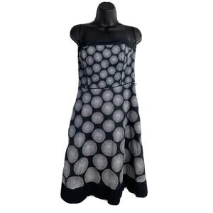 White House Black Market Polka Dot Circle A-line Dress Strapless no belt siz 8